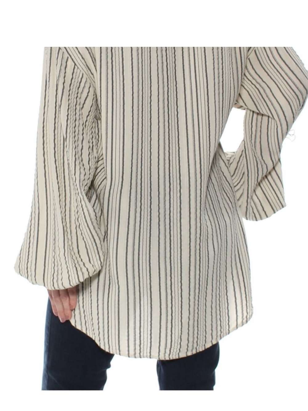 Free People | Rhythm of the Night Tunic Top Bishop Sleeves Cream Gray Medium - Picture 3 of 9